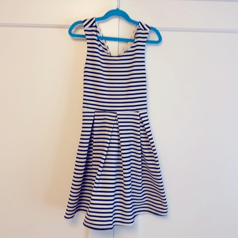 Girls Cris-Cross back striped dress
